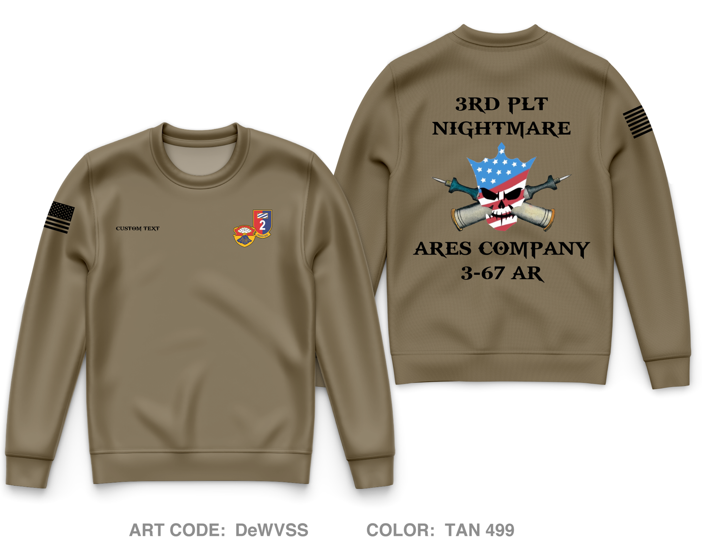 Custom A CO. 3-67 AR Core Men's Crewneck Performance Sweatshirt - DeWVSS