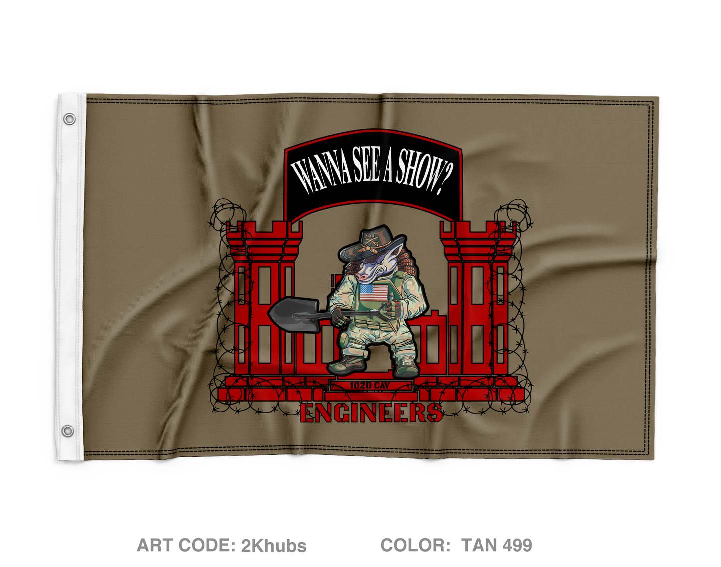 HHT 1-102nd ENG Wall Flag - 2Khubs