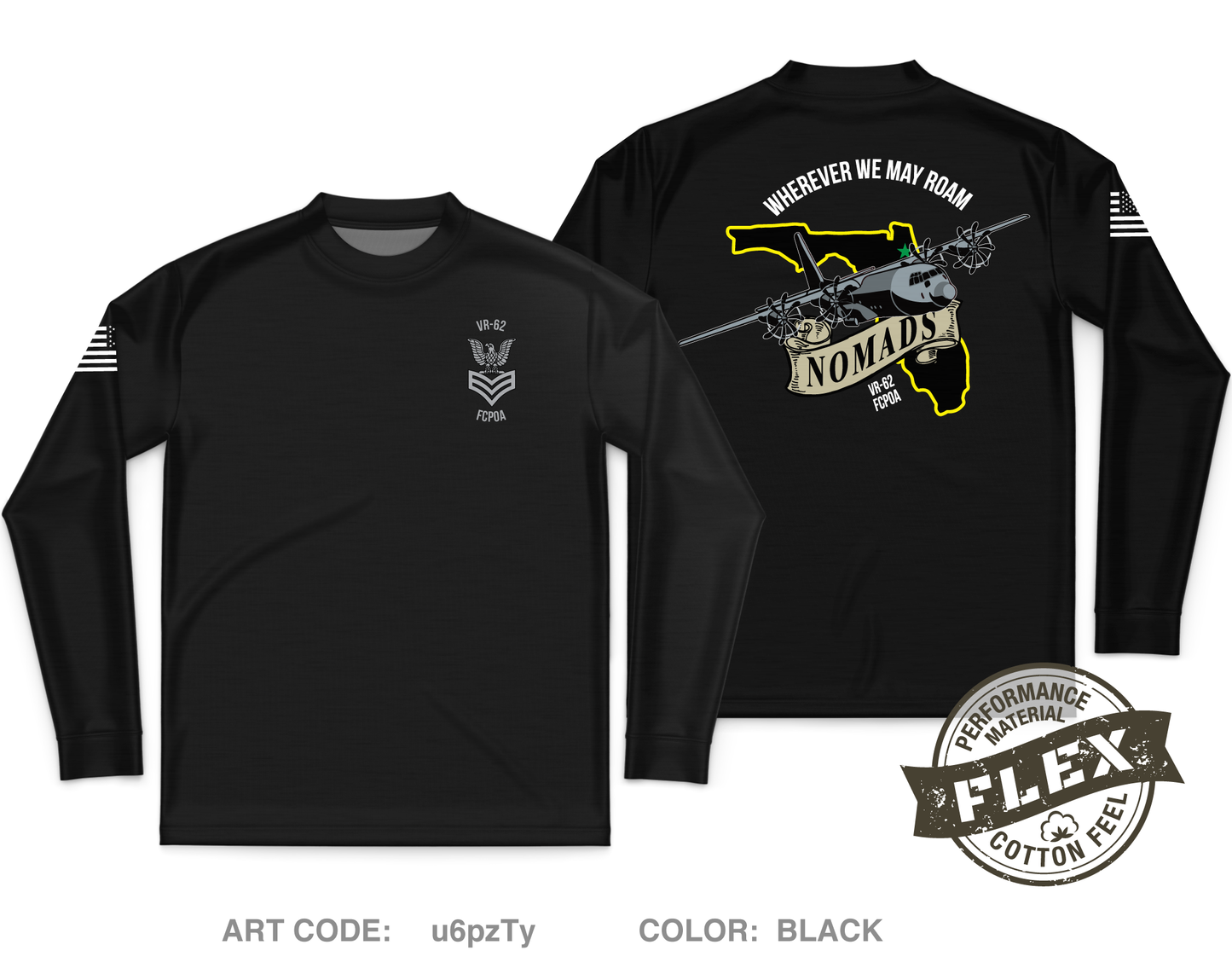 Fleet Logostics Support Squadron 62 (VR-62) Core Men's LS Flex Performance Tee - u6pzTy