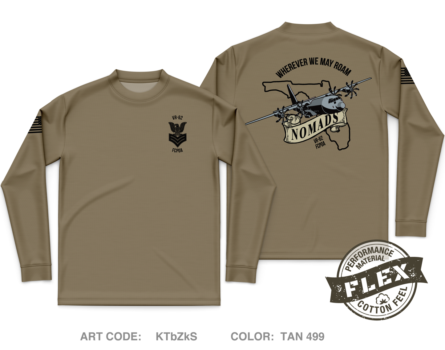 Fleet Logostics Support Squadron 62 (VR-62) Core Men's LS Flex Performance Tee - KTbZkS