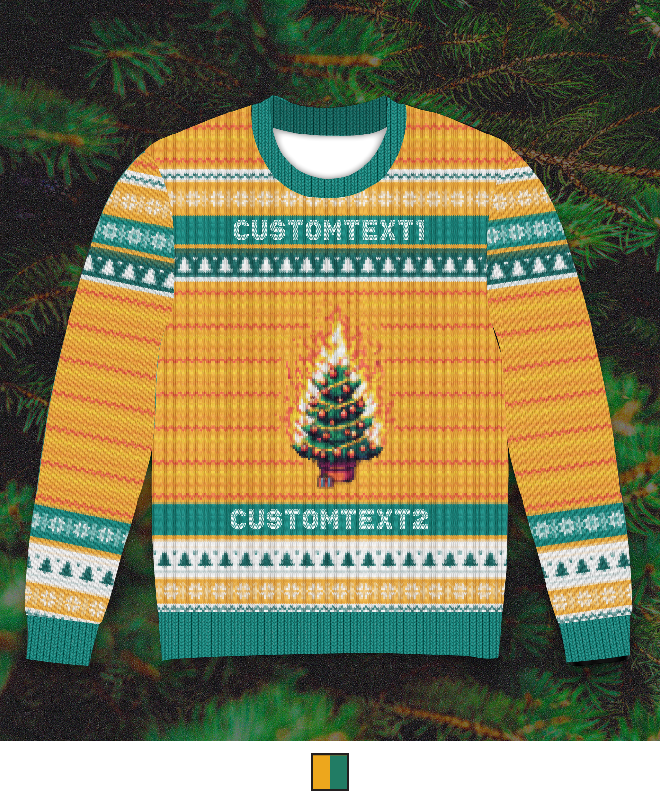 CUSTOM Emblem Ugly Holiday Faux Sweater Series - Burning Tree