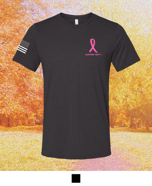 CUSTOM Breast Cancer Awareness Month Comfort Unisex Triblend SS Tee - Pink Ribbon Flag