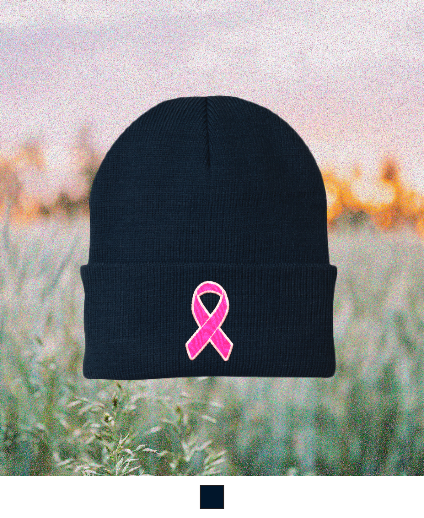 Breast Cancer Awareness Month Embroidered Knit Beanie - Pink Ribbon